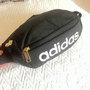 Adidas Black Belt Bag with Gold Zipper and Streamlined Design
